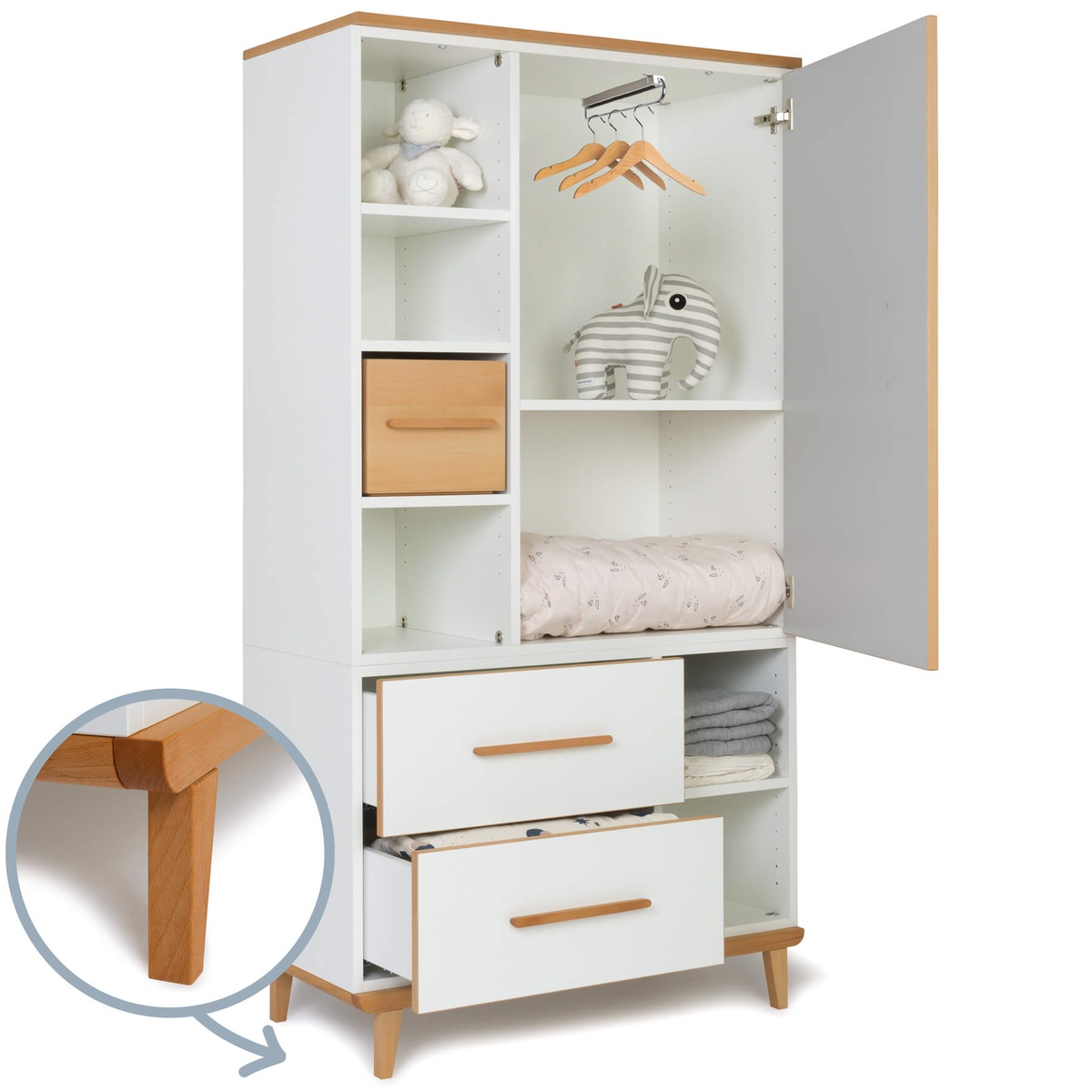 Armoire 173 cm 1 porte 2 tiroirs NADO Retro finition hêtre manhattan grey-white