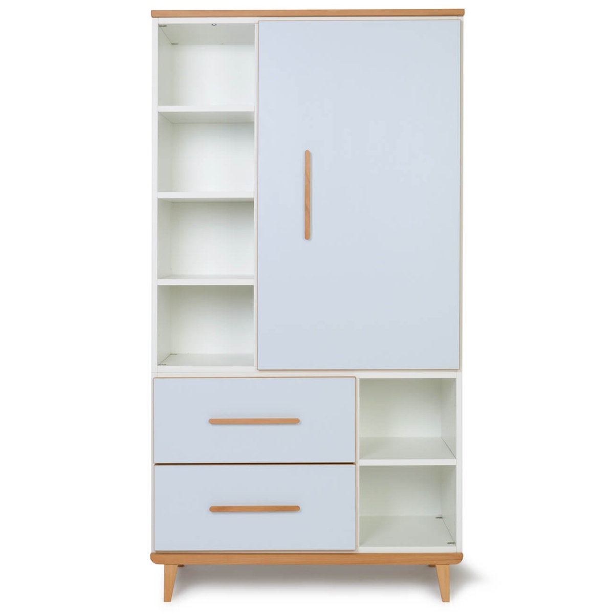 Armoire 173 cm 1 porte 2 tiroirs NADO Retro finition hêtre sky blue