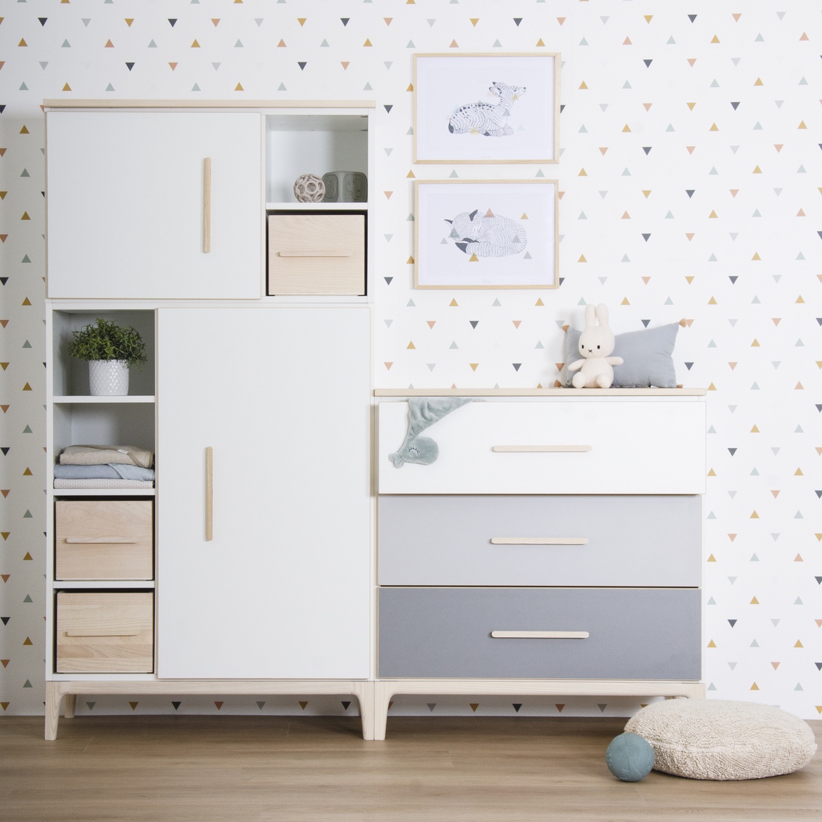 Armoire 173 cm 2 portes NADO Curve finition frêne manhattan grey