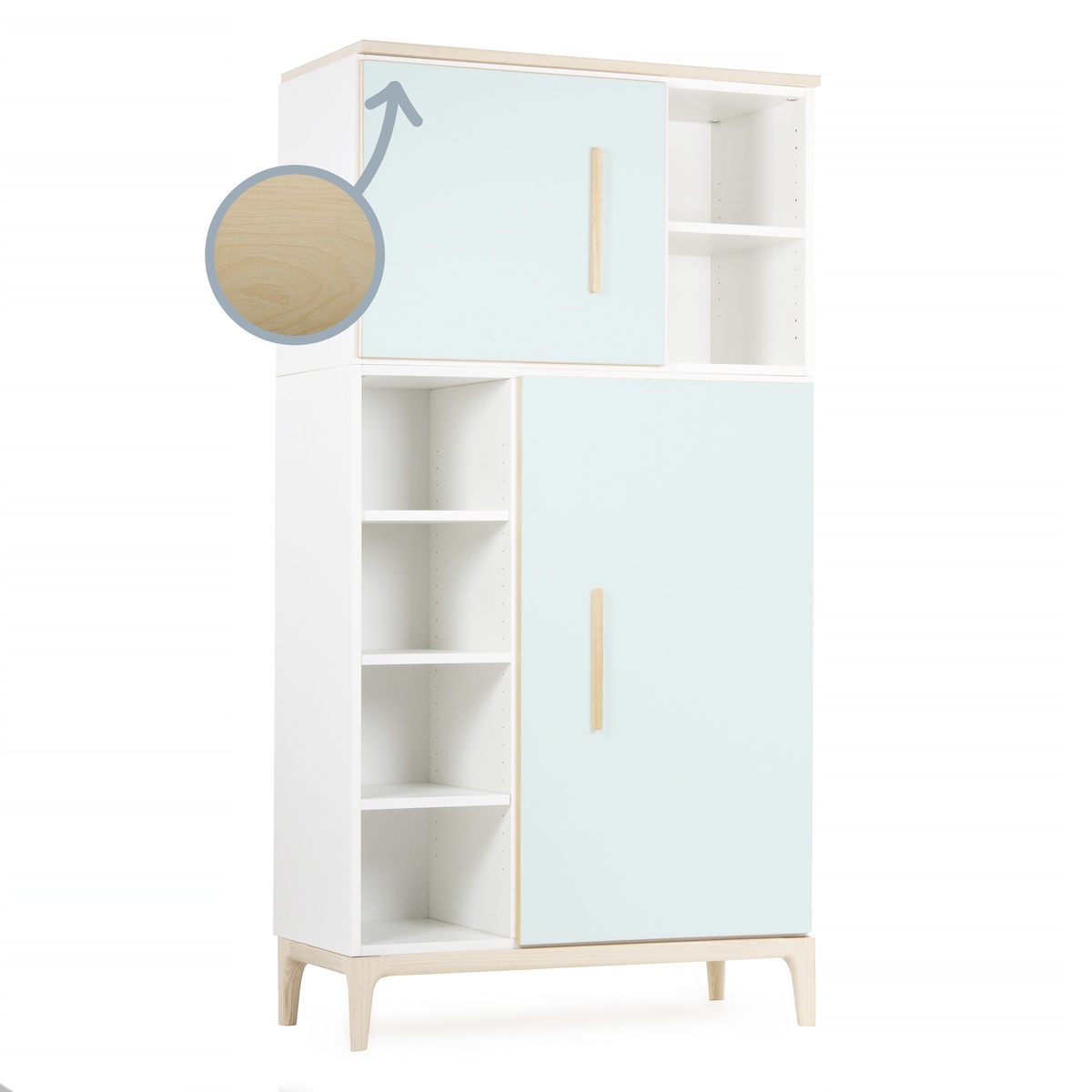 Armoire 173 cm 2 portes NADO Curve finition frêne mint