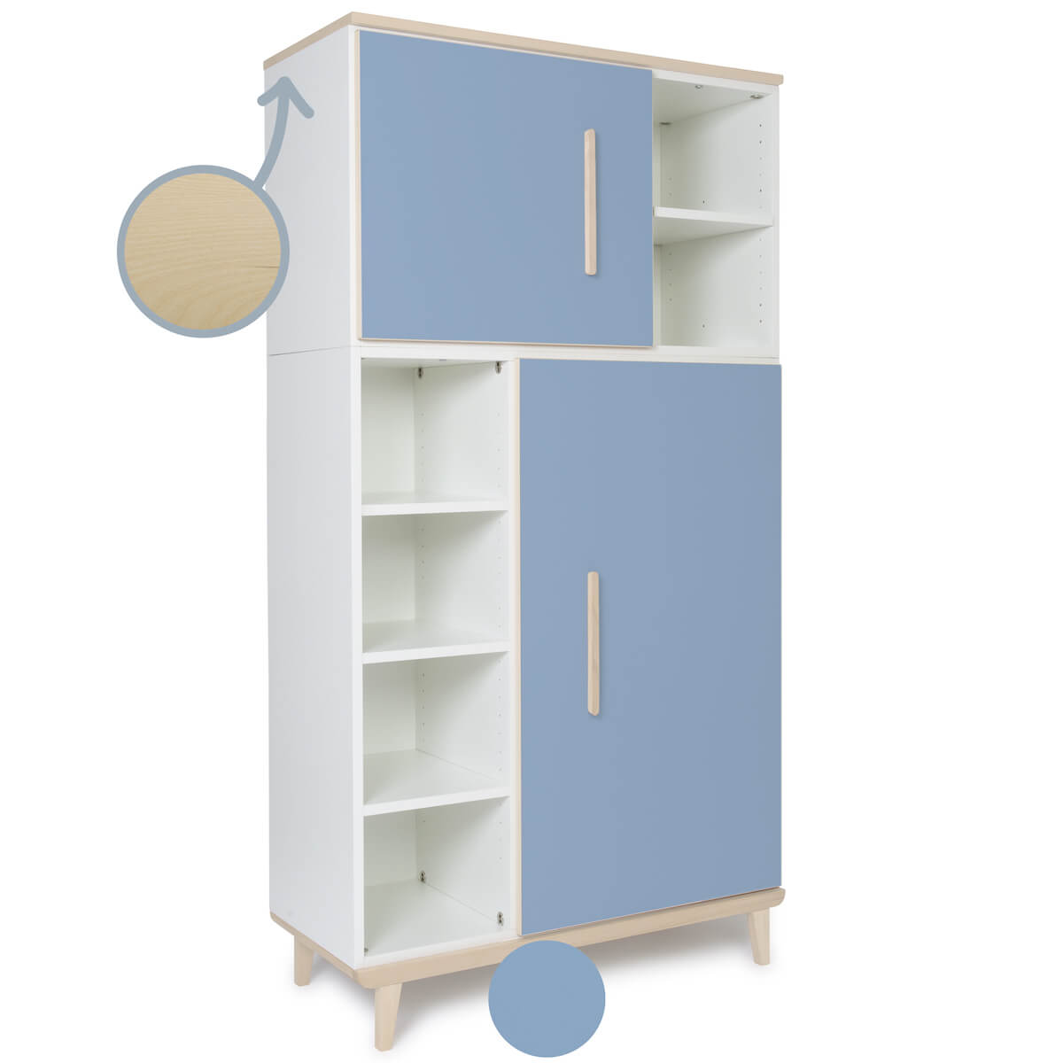 Armoire 173 cm 2 portes NADO Retro finition frêne capri blue
