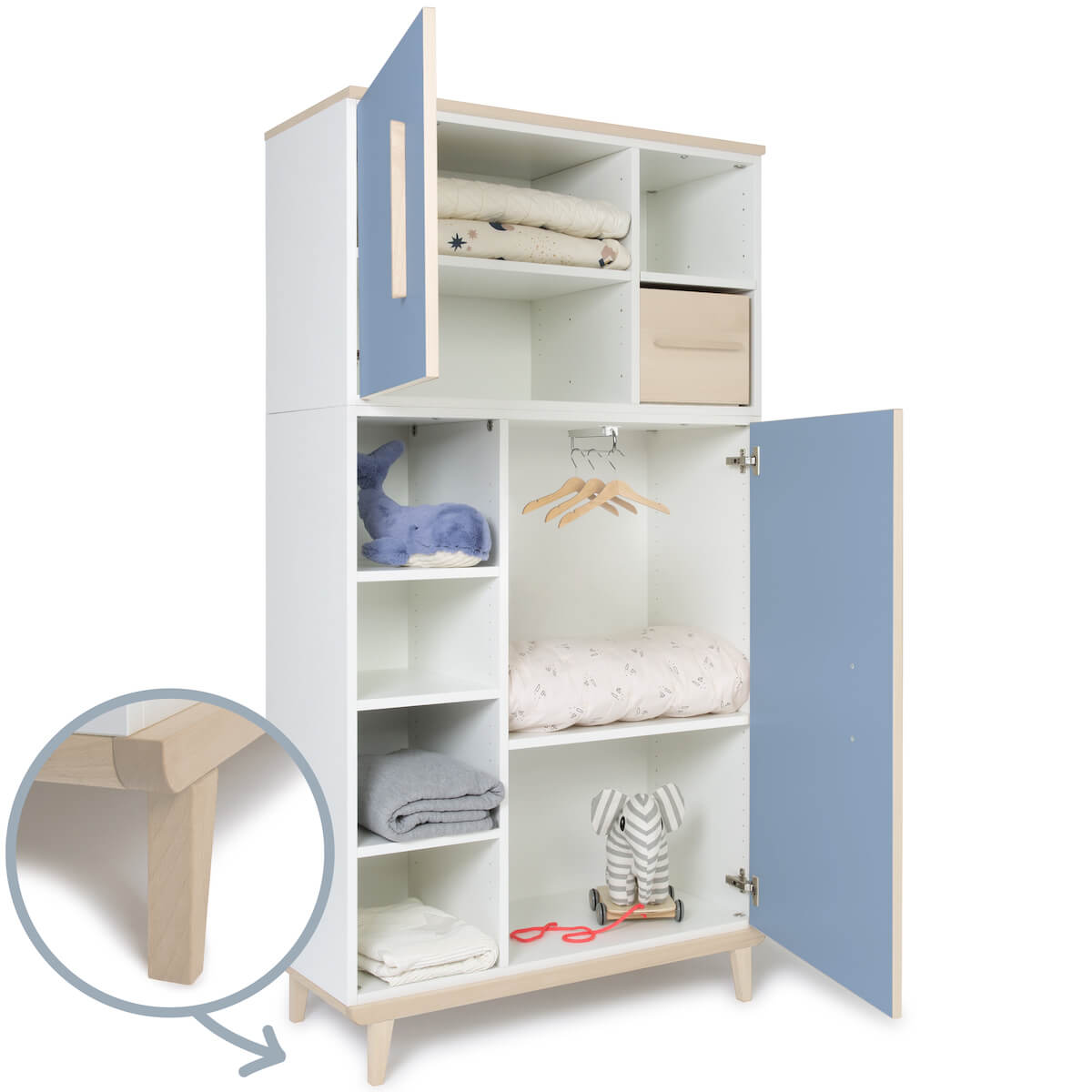 Armoire 173 cm 2 portes NADO Retro finition frêne capri blue