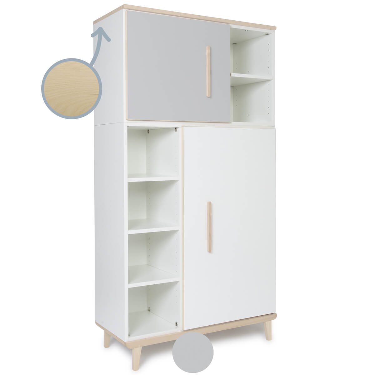 Armoire 173 cm 2 portes NADO Retro finition frêne manhattan grey-white