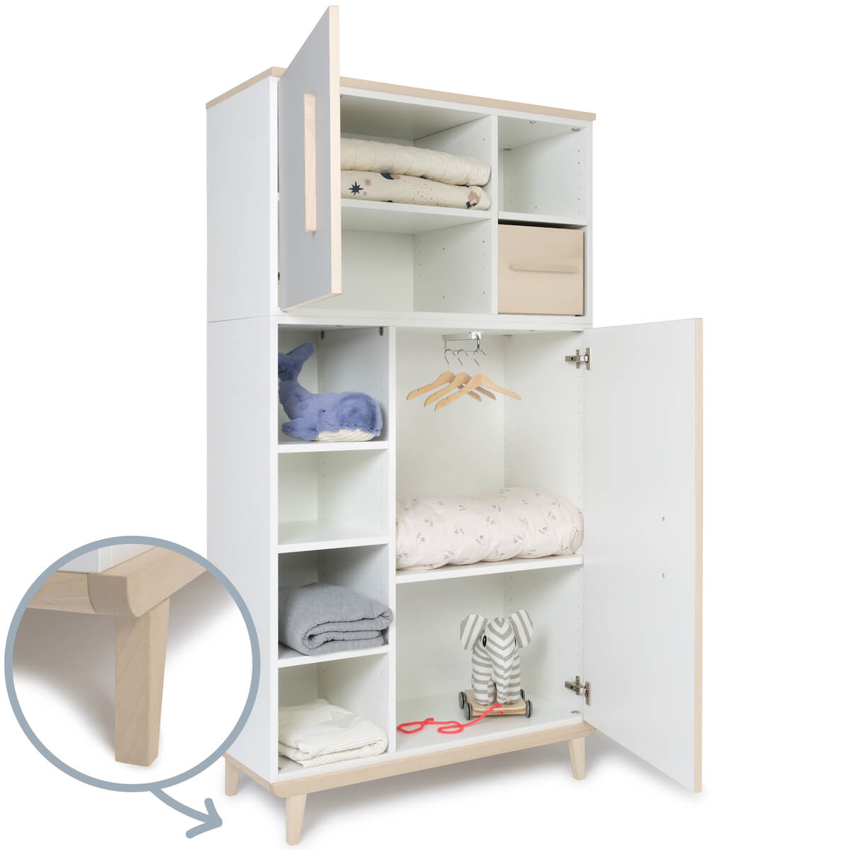 Armoire 173 cm 2 portes NADO Retro finition frêne manhattan grey-white