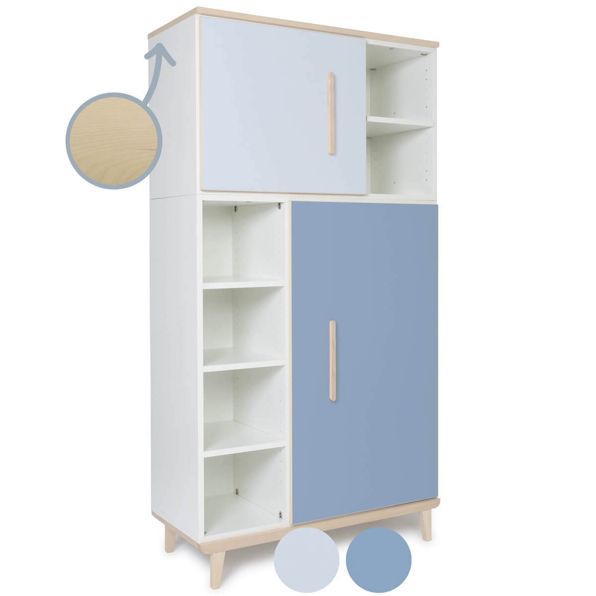 Armoire 173 cm 2 portes NADO Retro finition frêne sky blue-capri blue