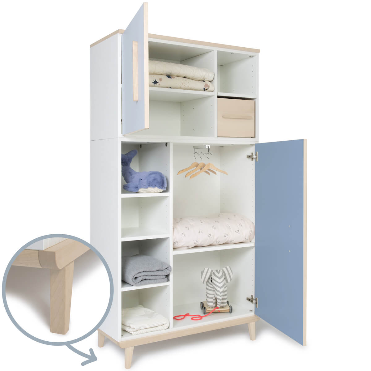Armoire 173 cm 2 portes NADO Retro finition frêne sky blue-capri blue