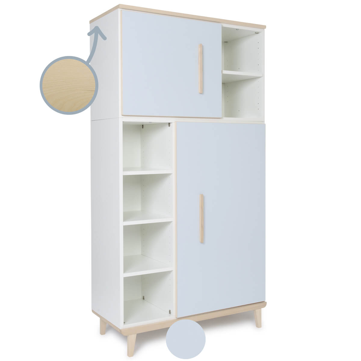 Armoire 173 cm 2 portes NADO Retro finition frêne sky blue