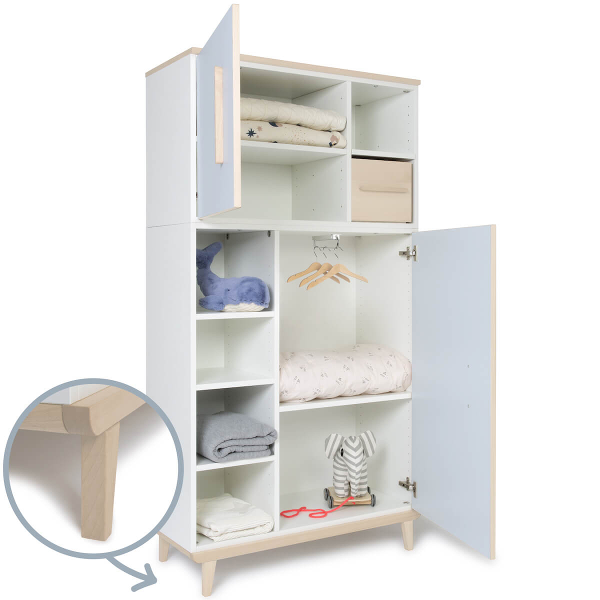 Armoire 173 cm 2 portes NADO Retro finition frêne sky blue