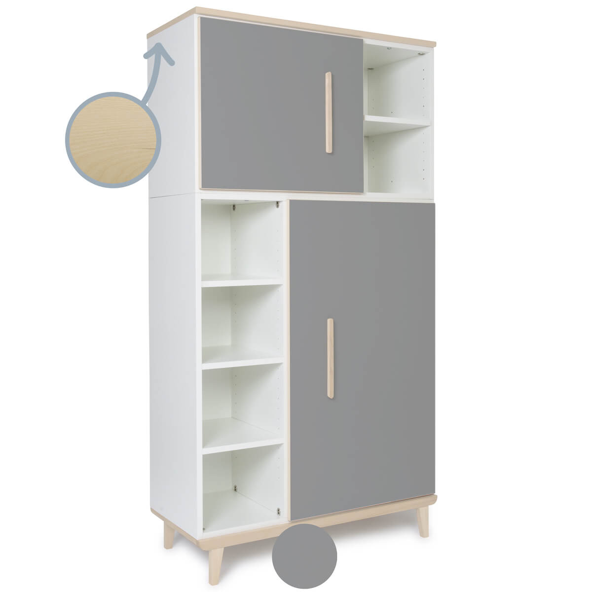 Armoire 173 cm 2 portes NADO Retro finition frêne slate grey