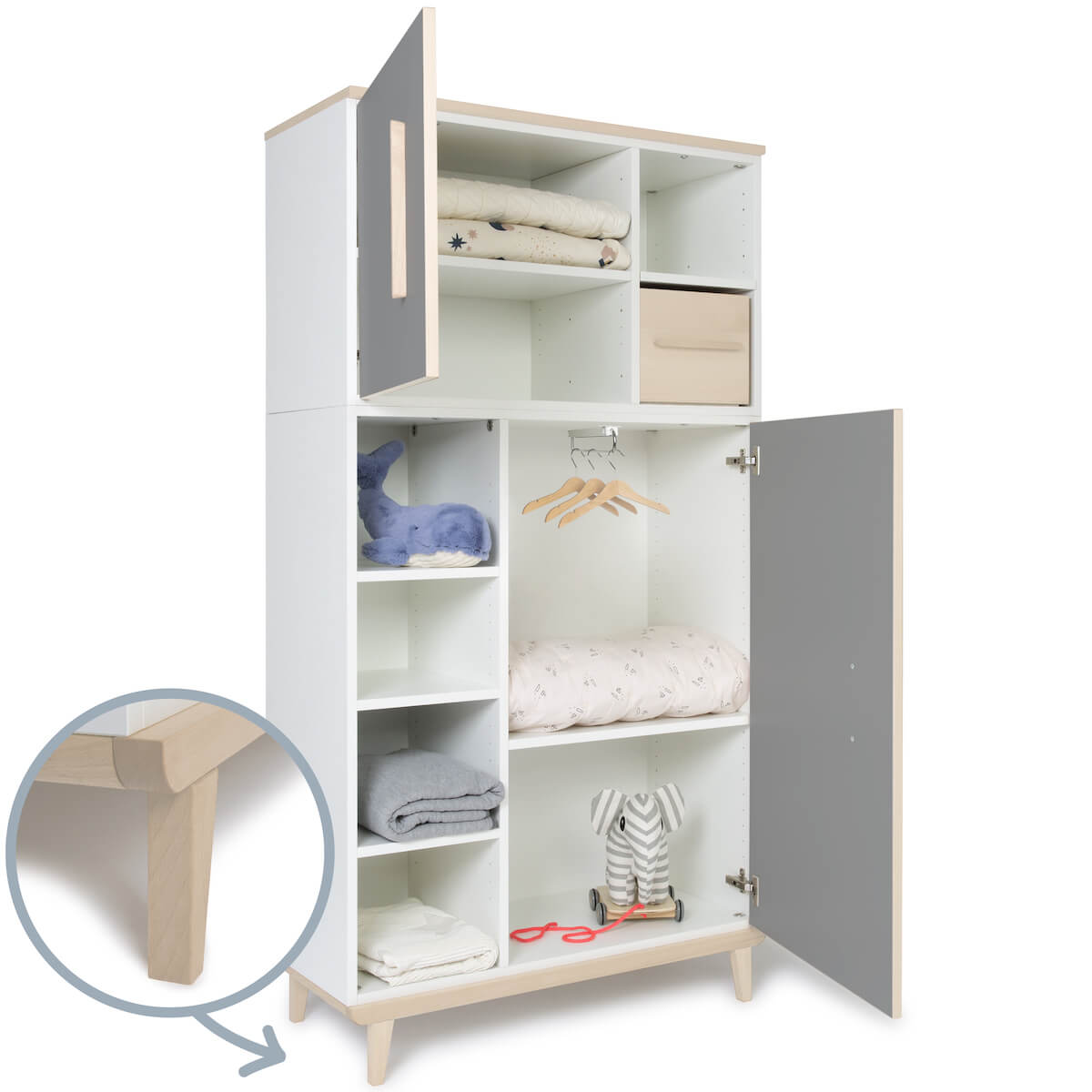 Armoire 173 cm 2 portes NADO Retro finition frêne slate grey