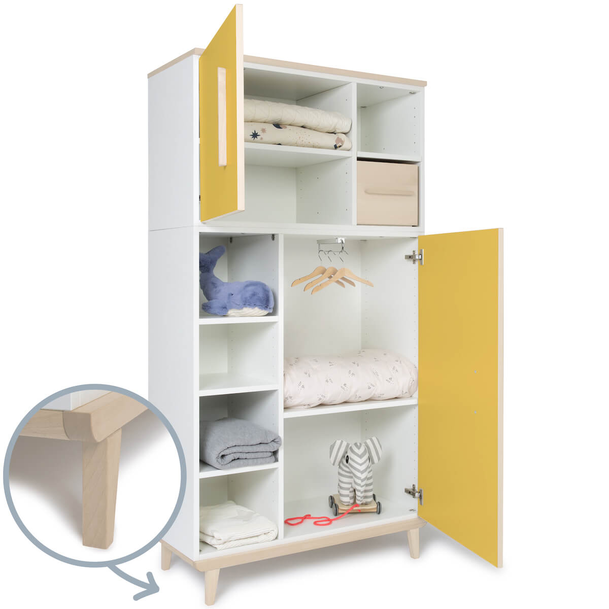 Armoire 173 cm 2 portes NADO Retro finition frêne sunshine yellow 