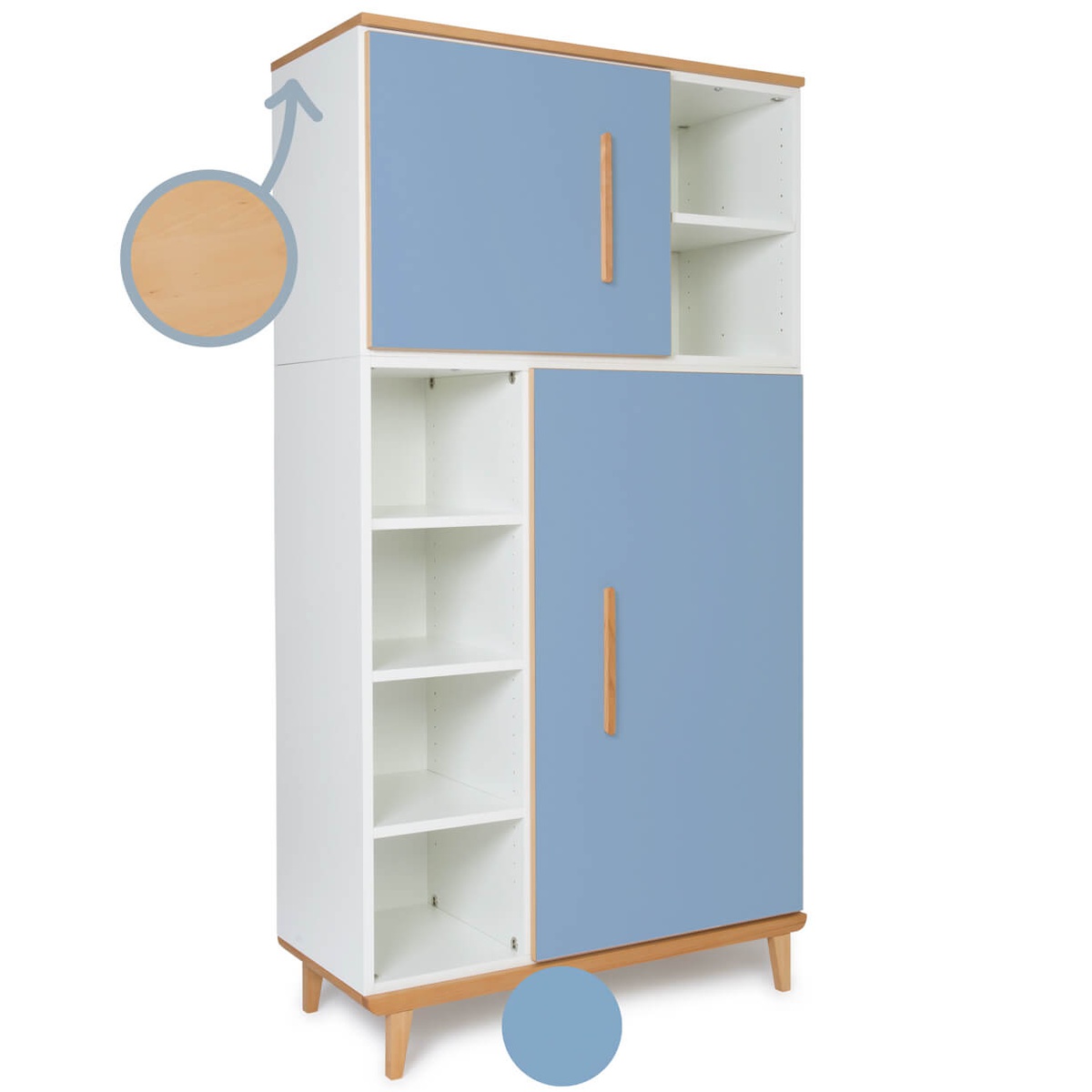 Armoire 173 cm 2 portes NADO Retro finition hêtre capri blue