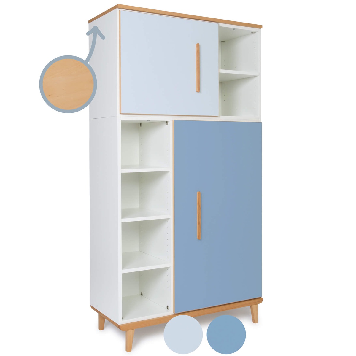 Armoire 173 cm 2 portes NADO Retro finition hêtre sky blue-capri blue