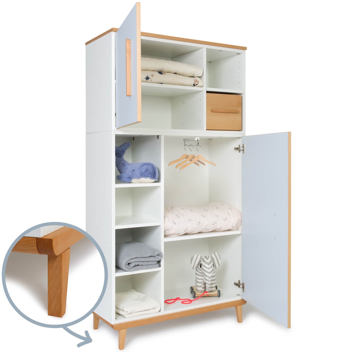 Armoire 173 cm 2 portes NADO Retro finition hêtre sky blue