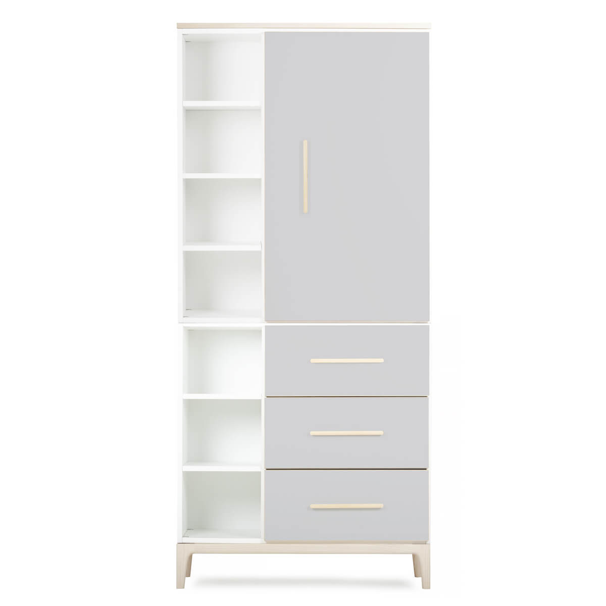 Armoire 198 cm 1 porte 3 tiroirs NADO Curve finition frêne manhattan grey