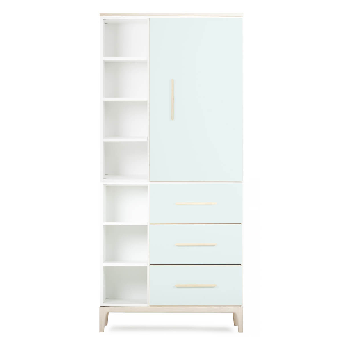 Armoire 198 cm 1 porte 3 tiroirs NADO Curve finition frêne mint