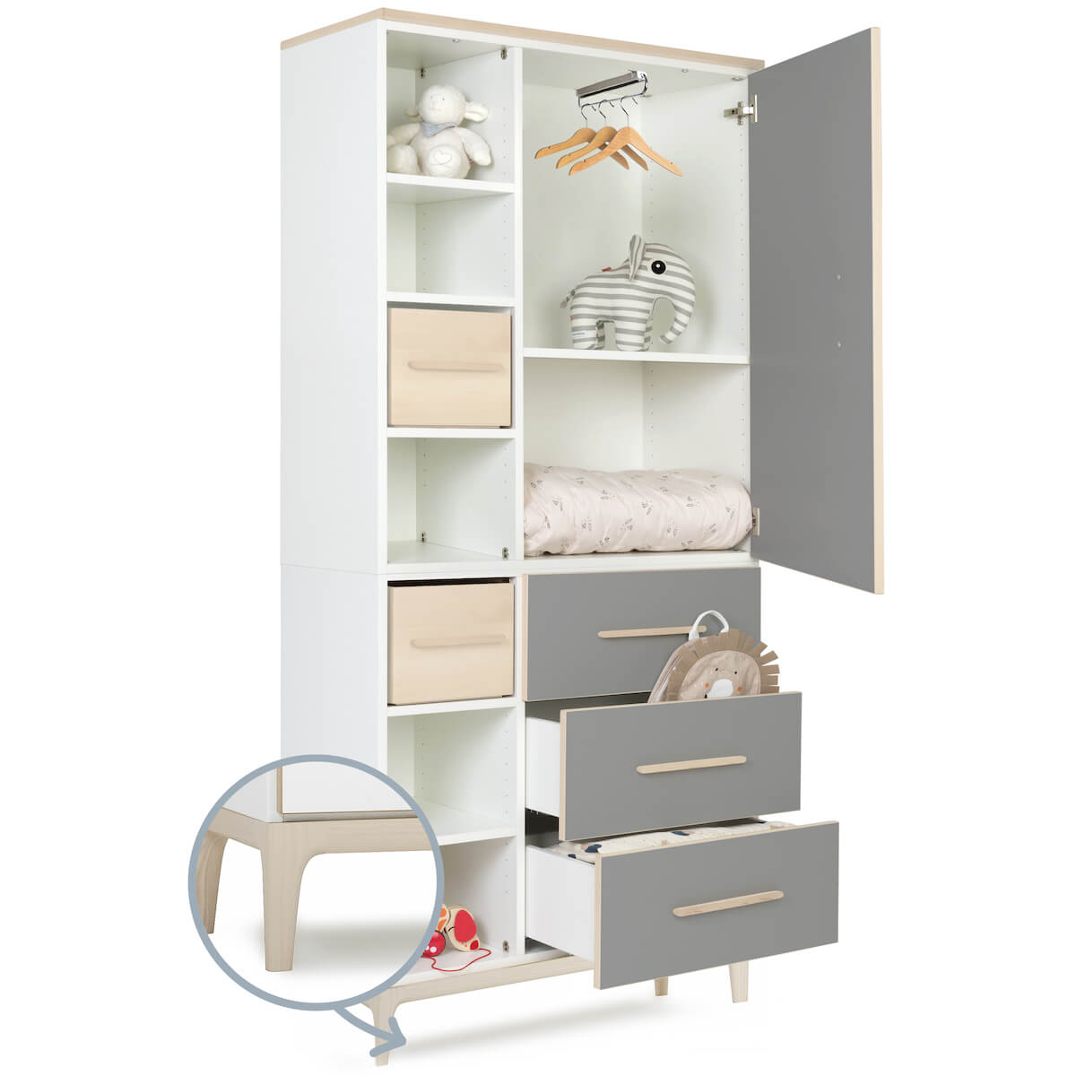 Armoire 198 cm 1 porte 3 tiroirs NADO Curve finition frêne slate grey