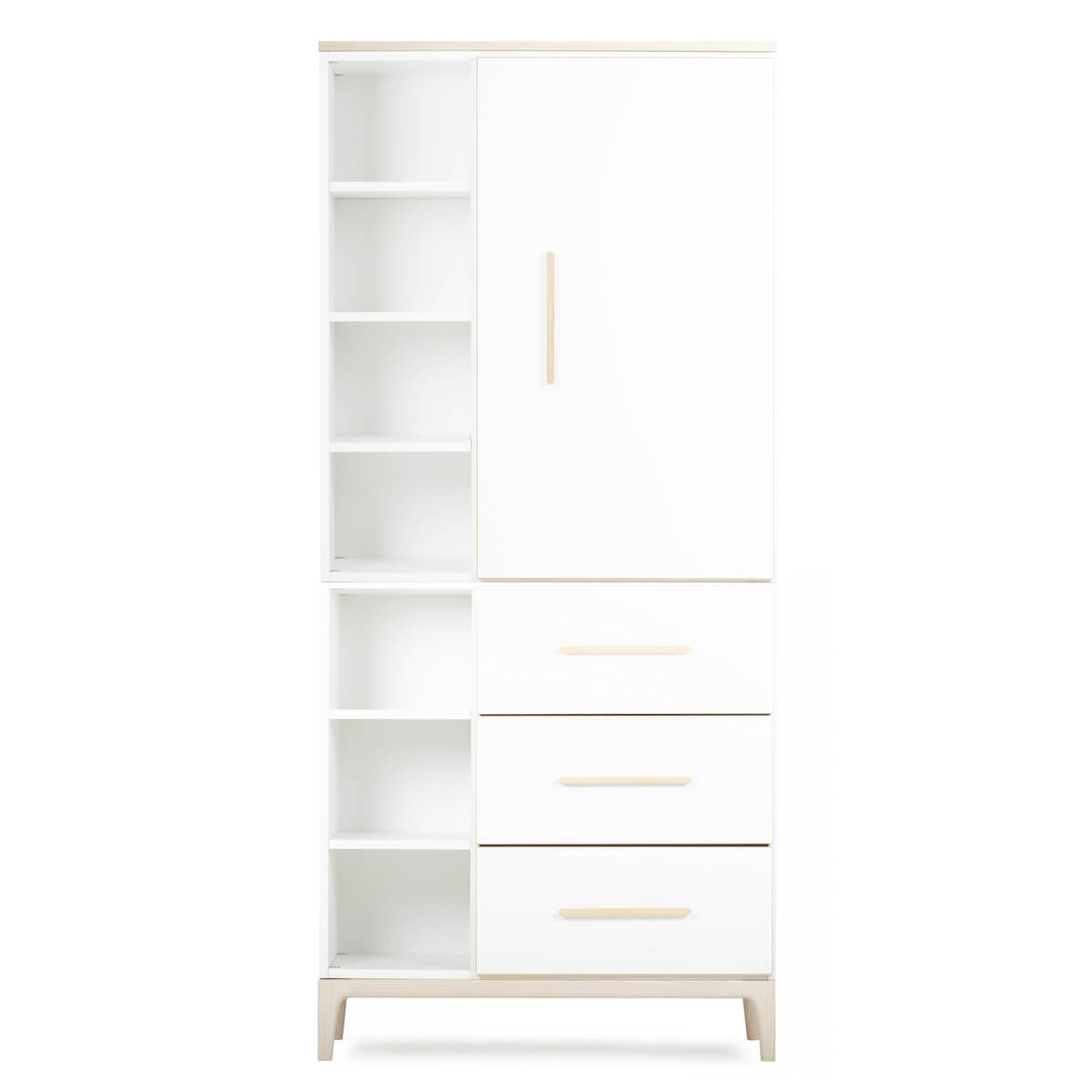 Armoire 198 cm 1 porte 3 tiroirs NADO Curve finition frêne white