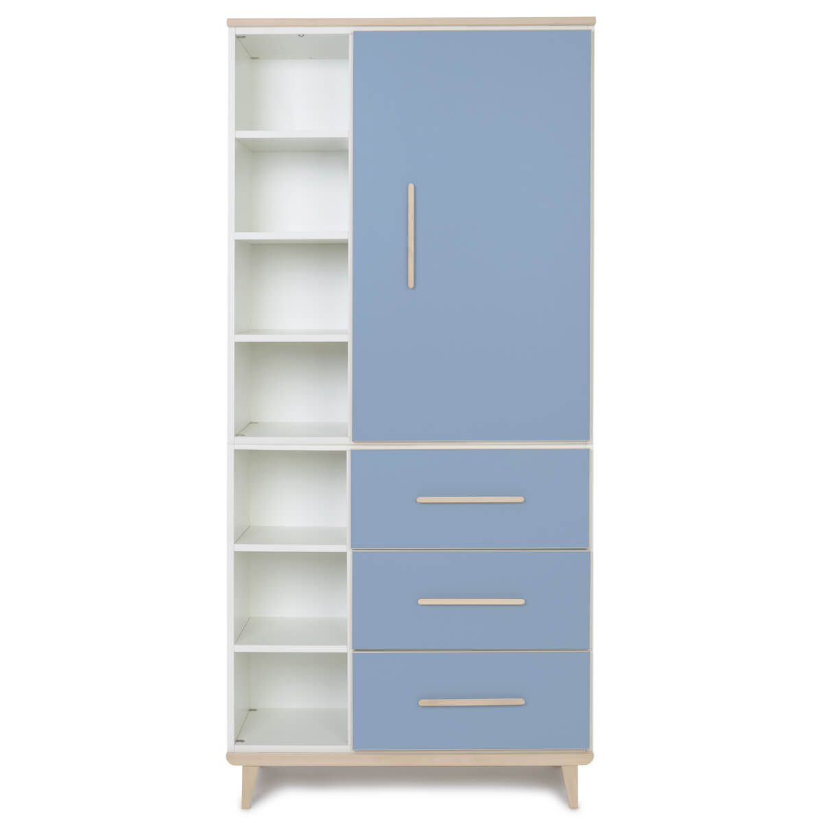 Armoire 198 cm 1 porte 3 tiroirs NADO Retro finition frêne capri blue