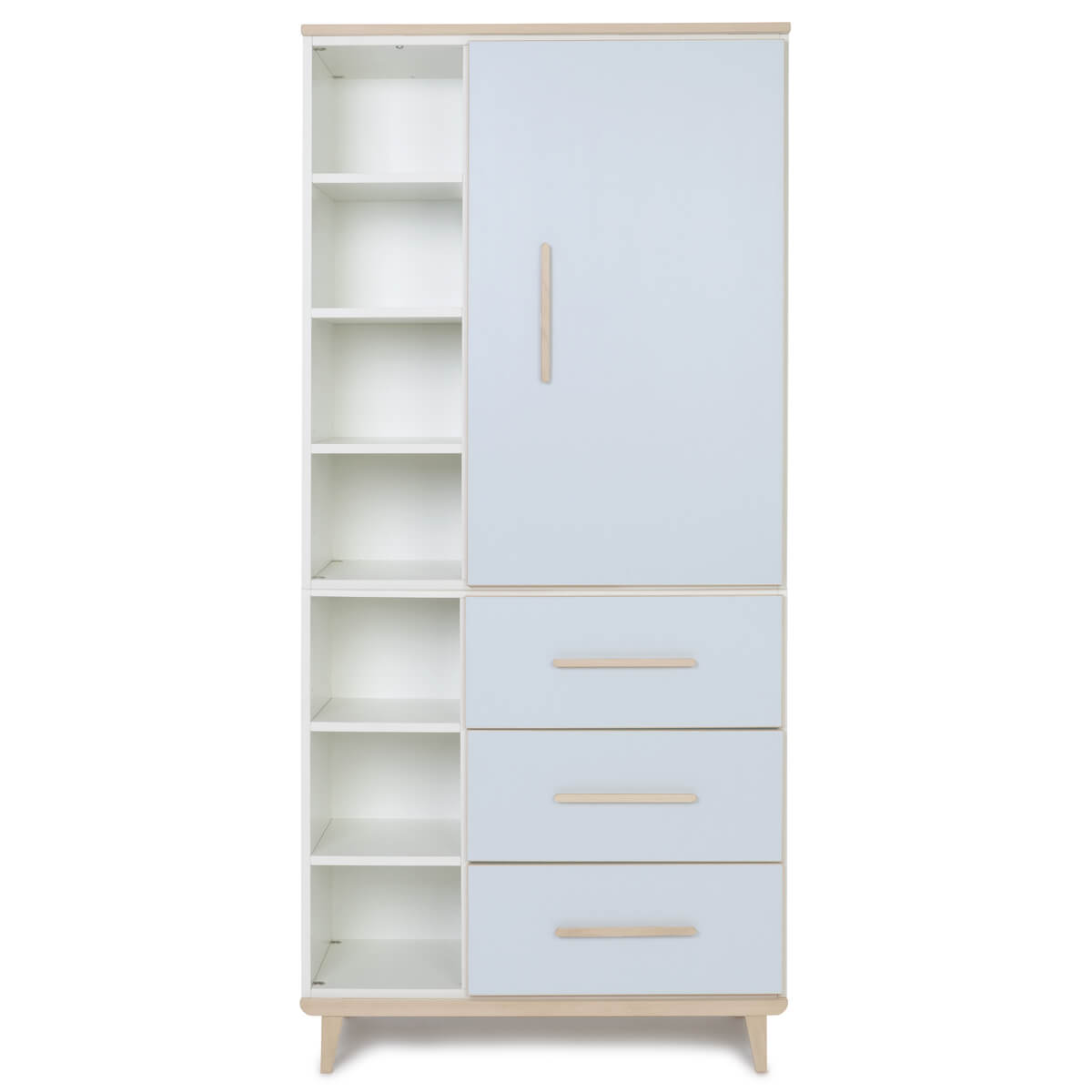 Armoire 198 cm 1 porte 3 tiroirs NADO Retro finition frêne sky blue