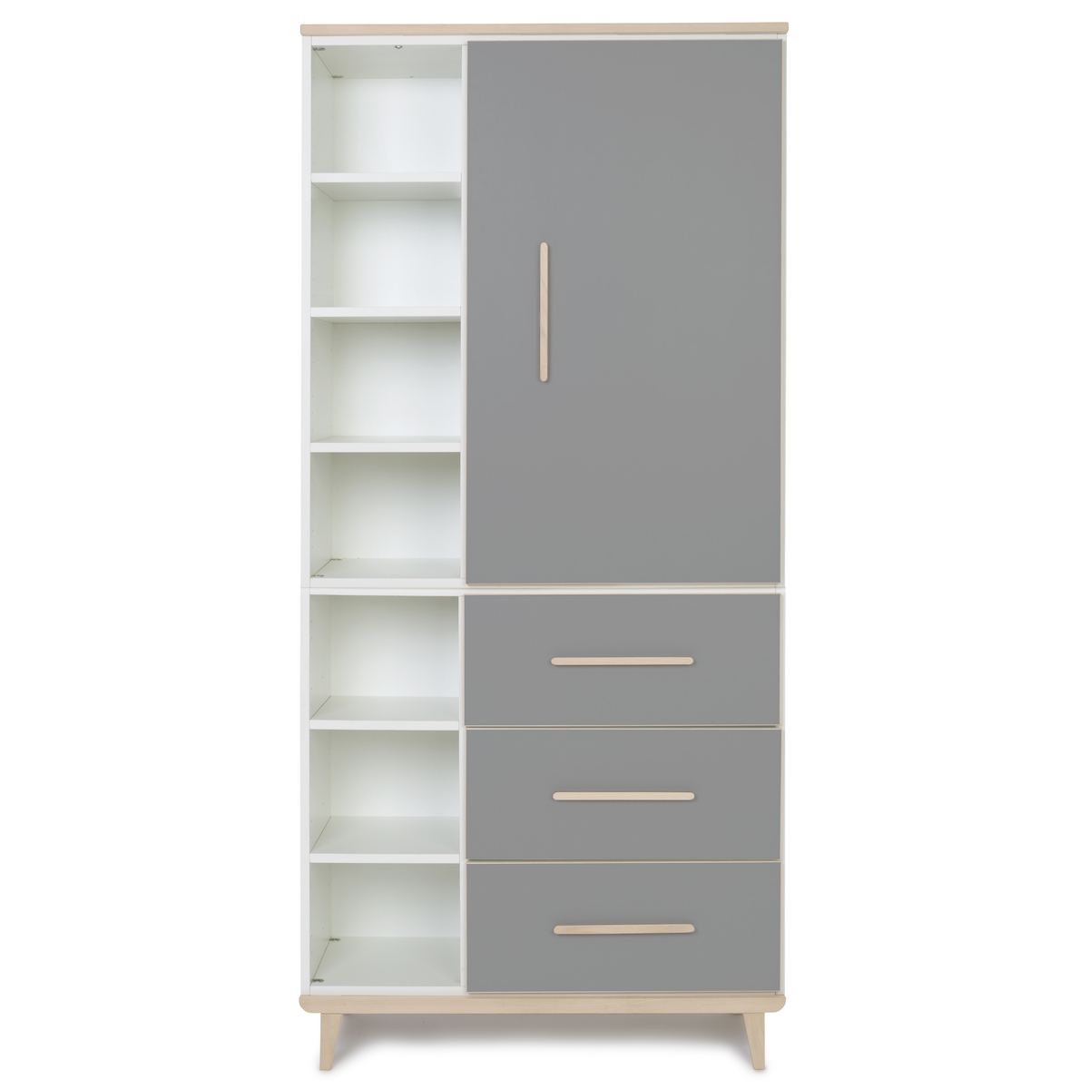 Armoire 198 cm 1 porte 3 tiroirs NADO Retro finition frêne slate grey