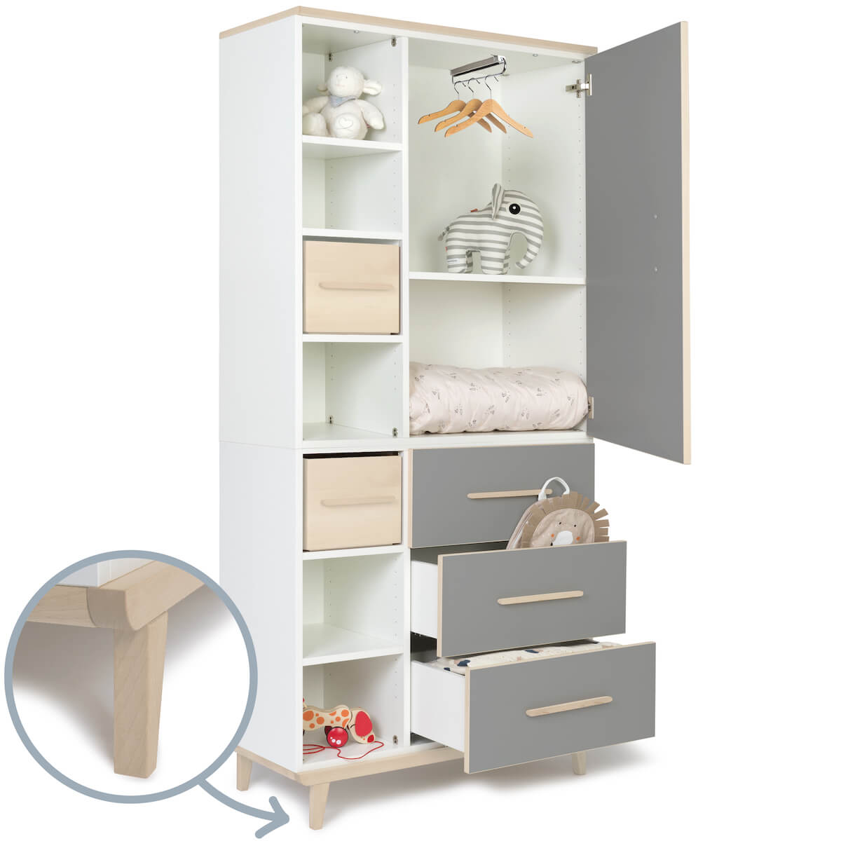 Armoire 198 cm 1 porte 3 tiroirs NADO Retro finition frêne slate grey