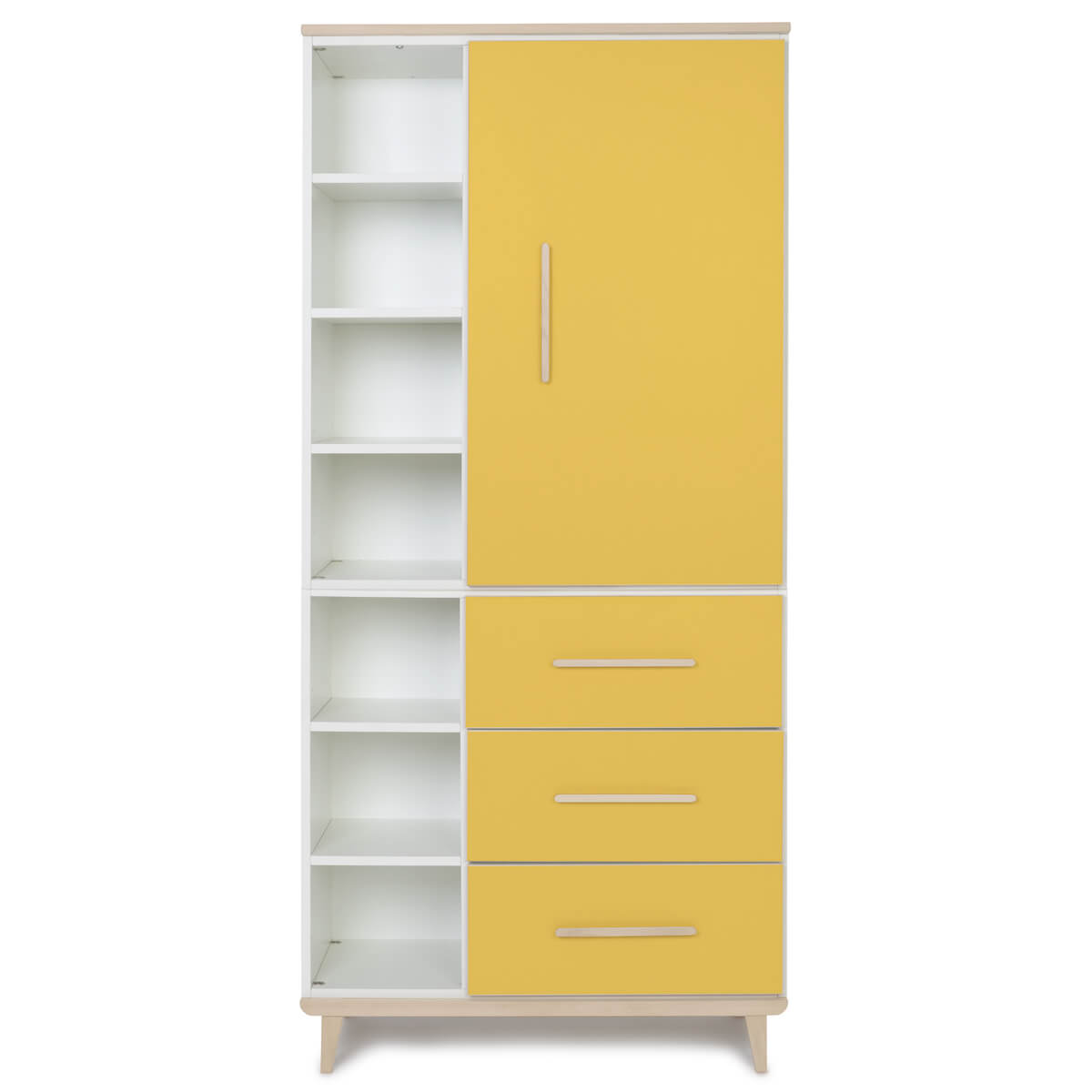 Armoire 198 cm 1 porte 3 tiroirs NADO Retro finition frêne sunshine yellow