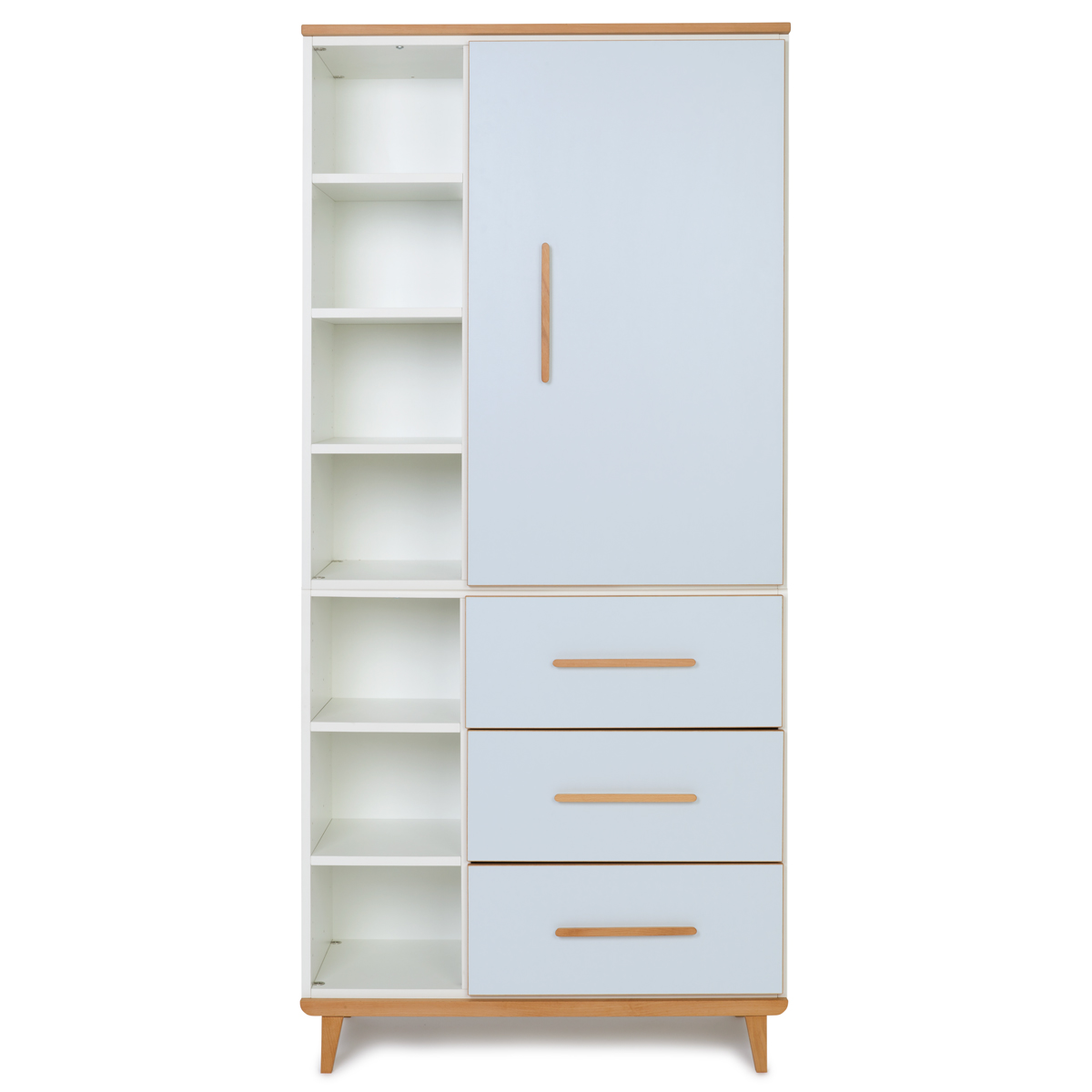 Armoire 198 cm 1 porte 3 tiroirs NADO Retro finition hêtre sky blue