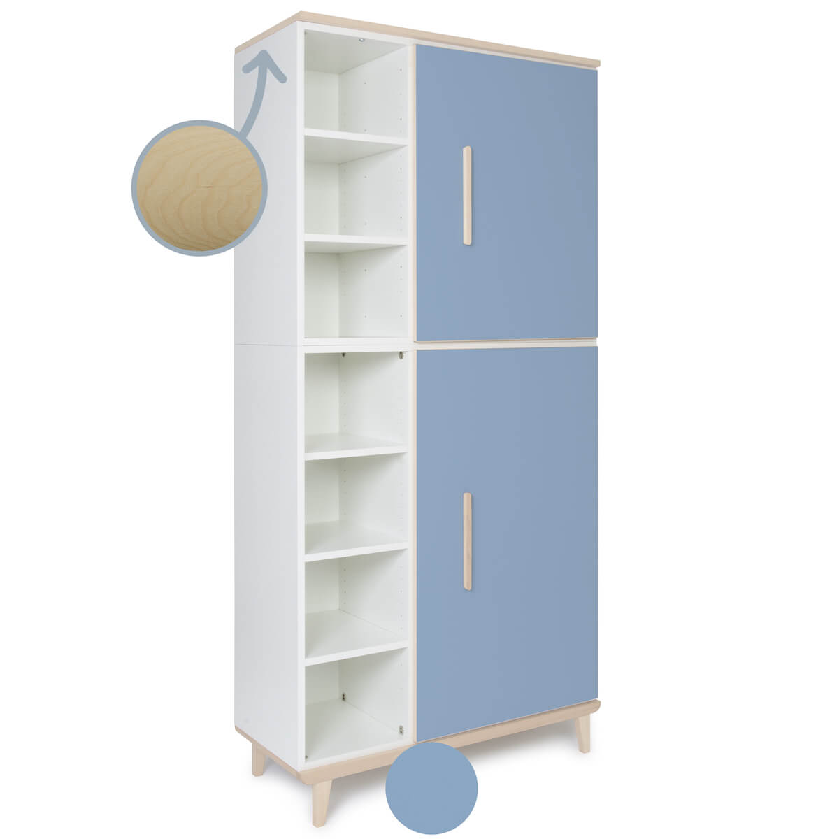 Armoire 198 cm 2 portes NADO Retro finition frêne capri blue