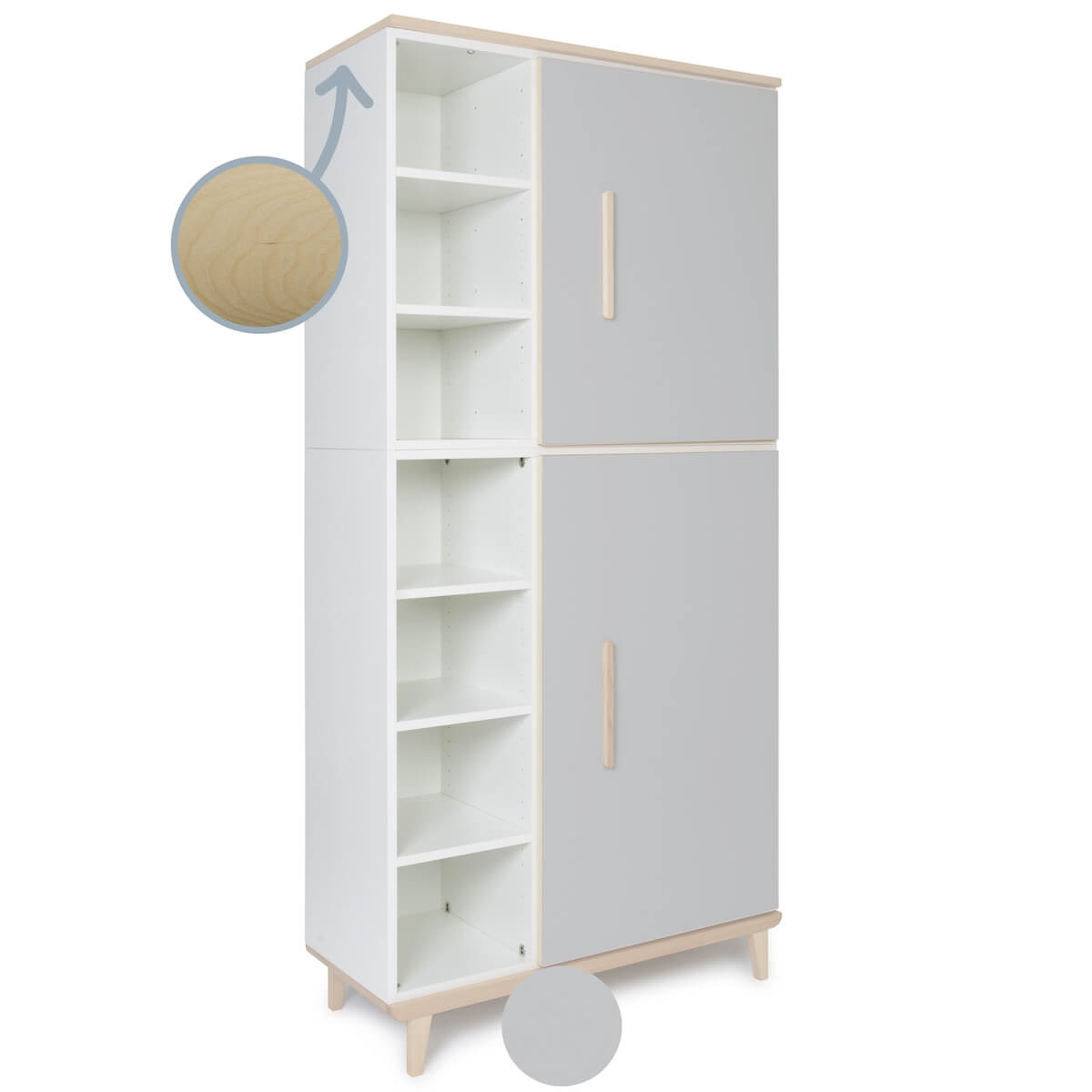 Armoire 198 cm 2 portes NADO Retro finition frêne manhattan grey