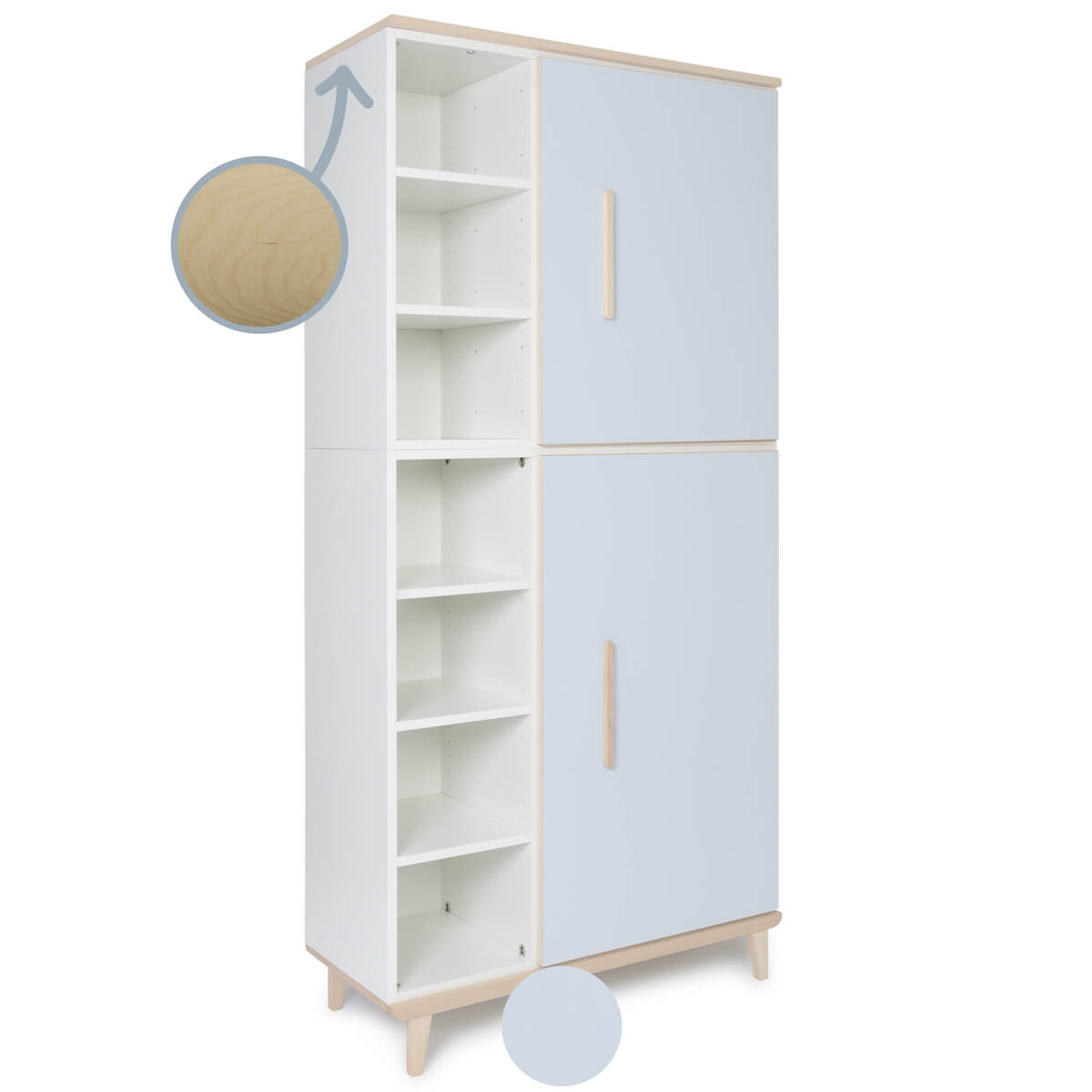 Armoire 198 cm 2 portes NADO Retro finition frêne sky blue