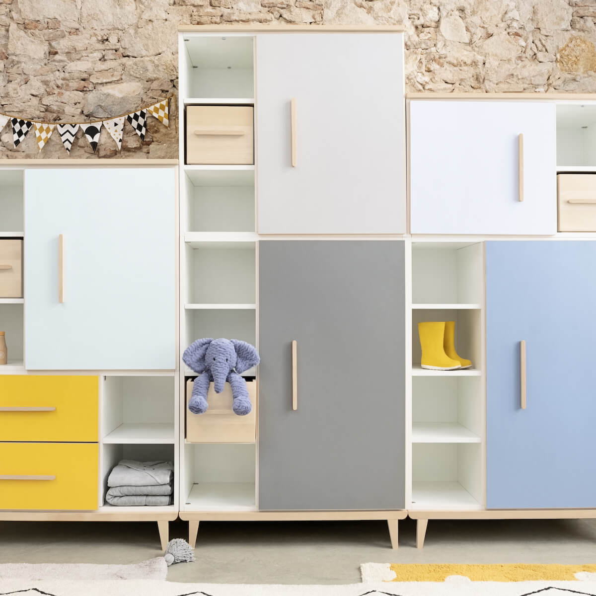 Armoire 198 cm 2 portes NADO Retro finition frêne sky blue