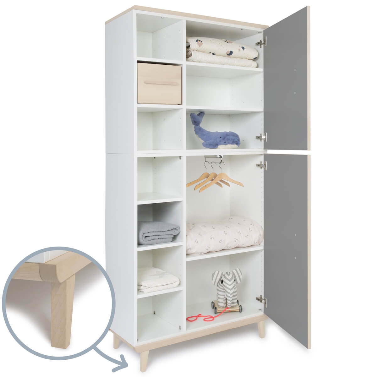 Armoire 198 cm 2 portes NADO Retro finition frêne slate grey