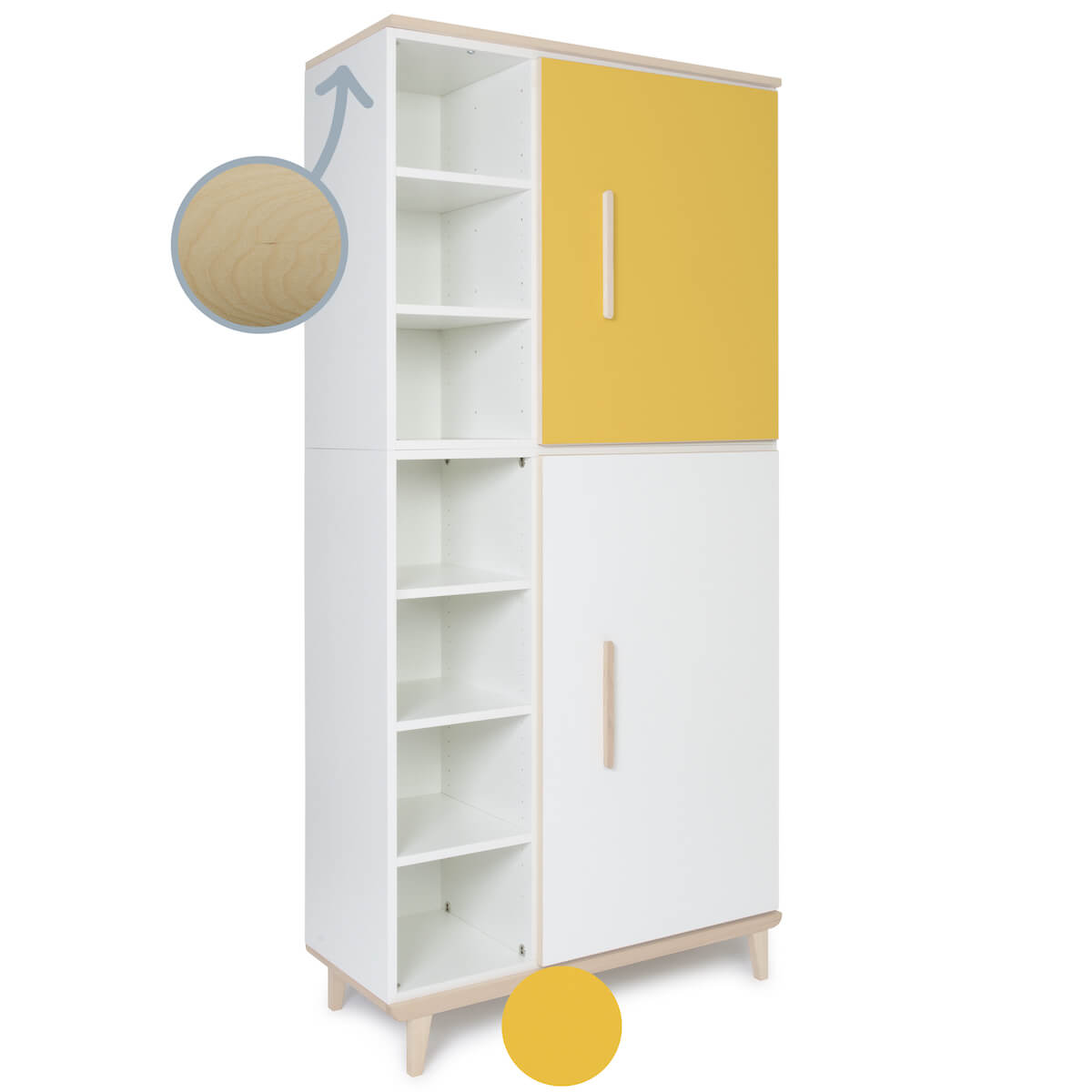 Armoire 198 cm 2 portes NADO Retro finition frêne sunshine yellow-white