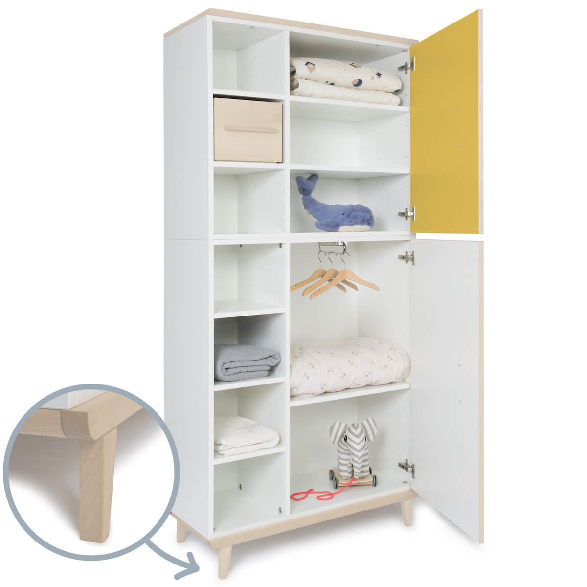 Armoire 198 cm 2 portes NADO Retro finition frêne sunshine yellow-white