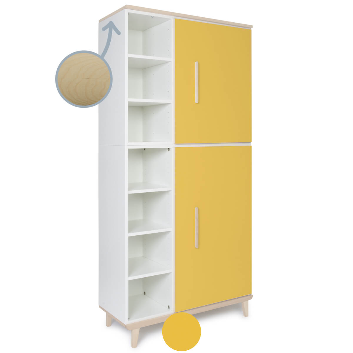 Armoire 198 cm 2 portes NADO Retro finition frêne sunshine yellow