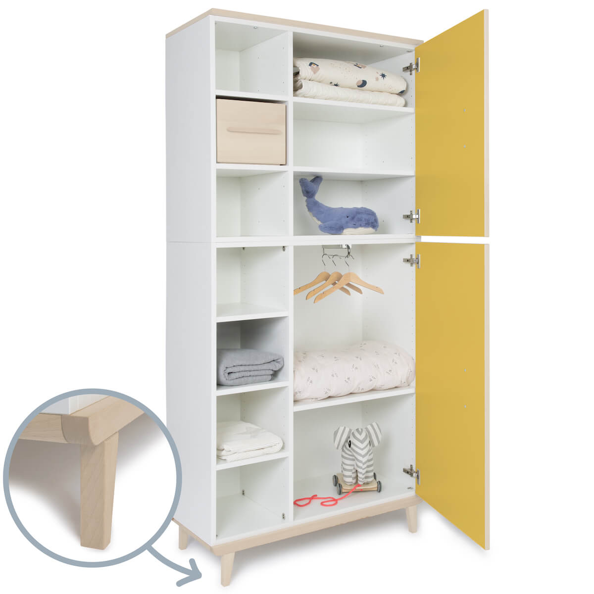 Armoire 198 cm 2 portes NADO Retro finition frêne sunshine yellow
