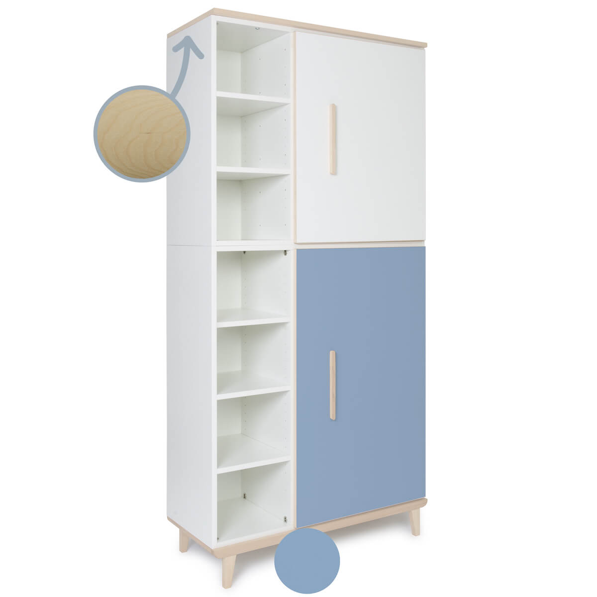 Armoire 198 cm 2 portes NADO Retro finition frêne white-capri blue
