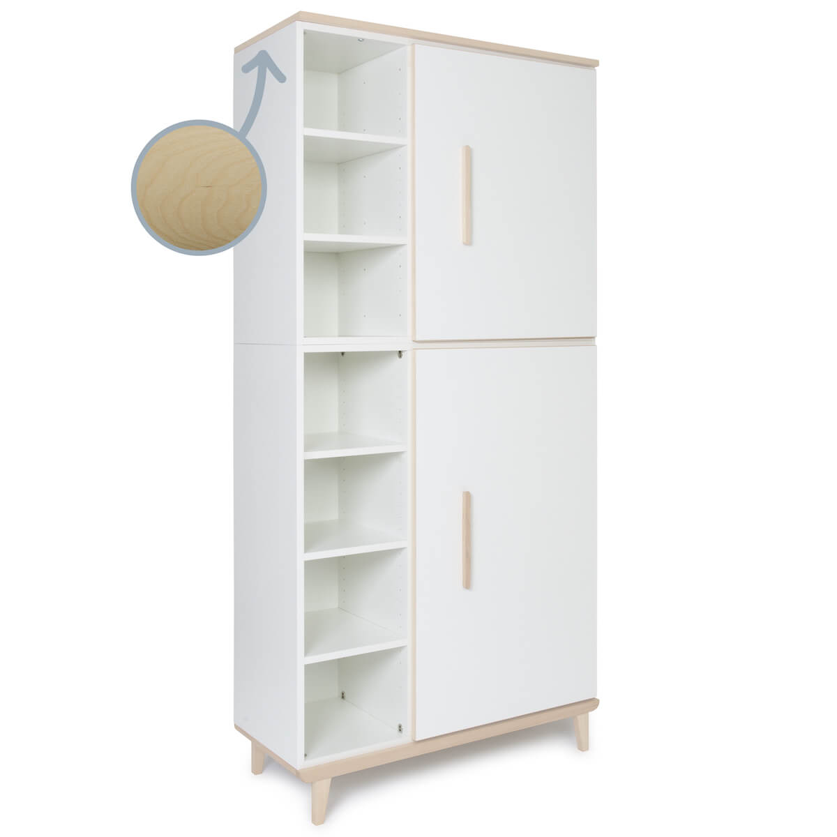 Armoire 198 cm 2 portes NADO Retro finition frêne white