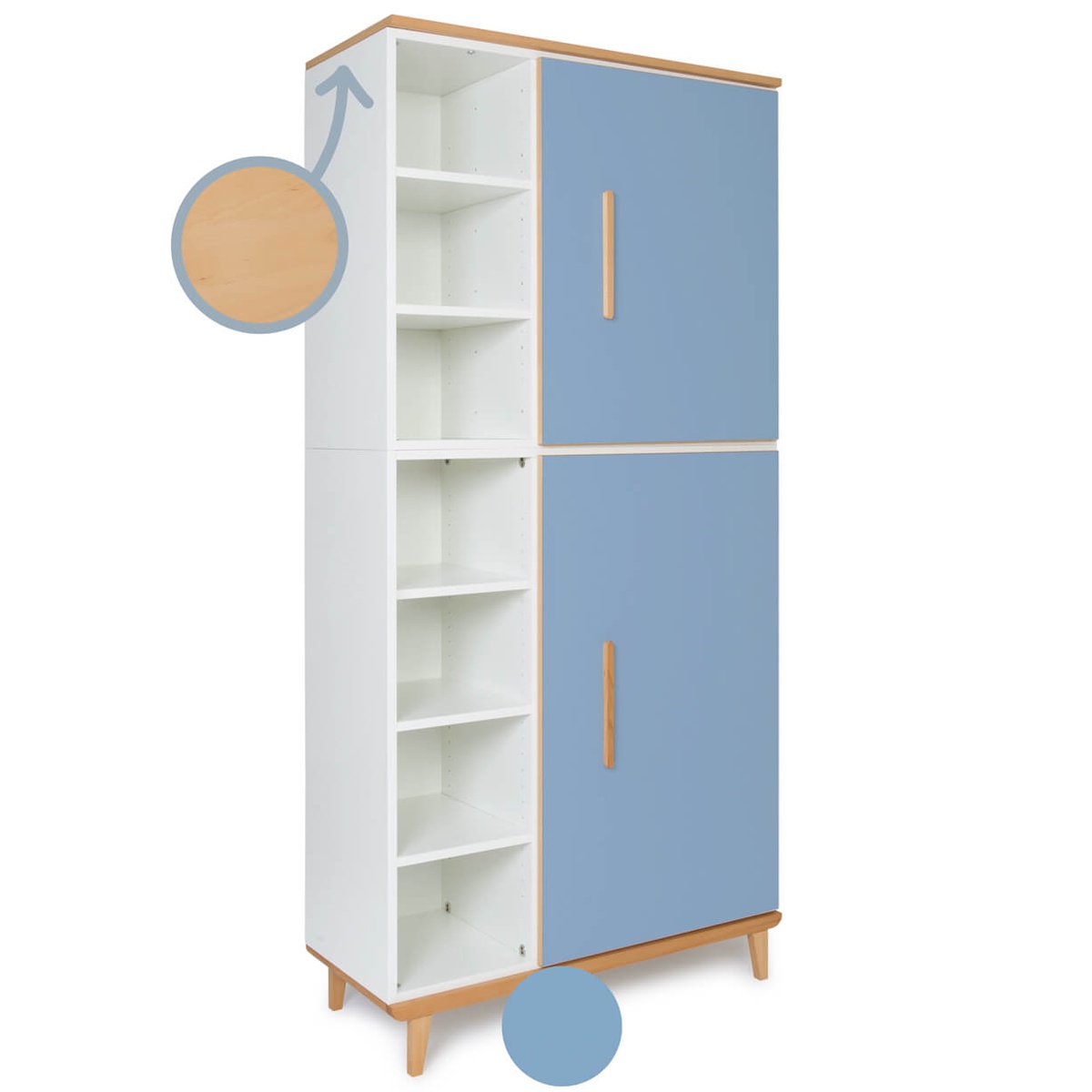 Armoire 198 cm 2 portes NADO Retro finition hêtre capri blue
