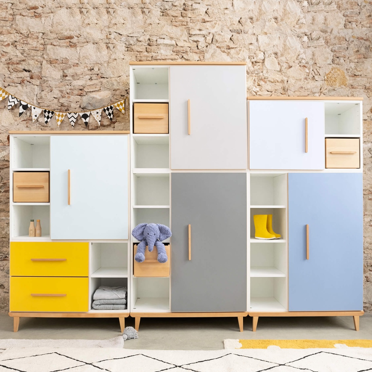 Armoire 198 cm 2 portes NADO Retro finition hêtre manhattan grey-slate grey