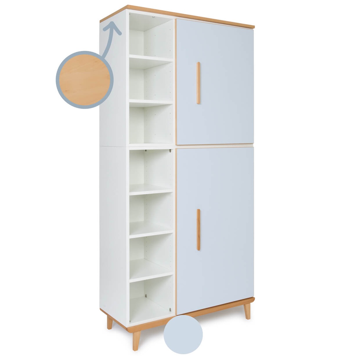 Armoire 198 cm 2 portes NADO Retro finition hêtre sky blue