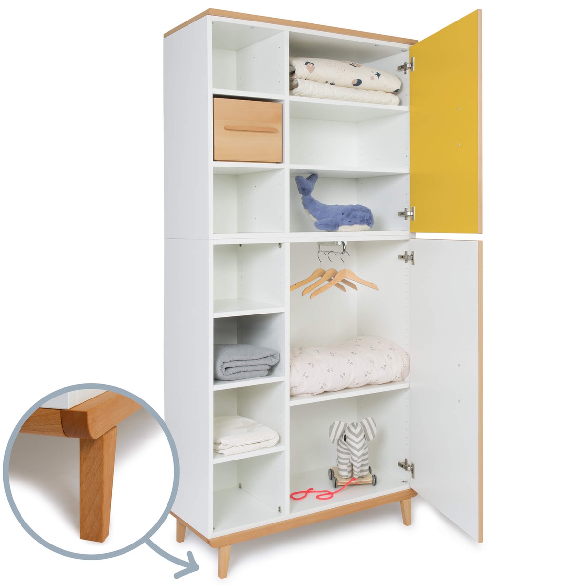Armoire 198 cm 2 portes NADO Retro finition hêtre sunshine yellow-white