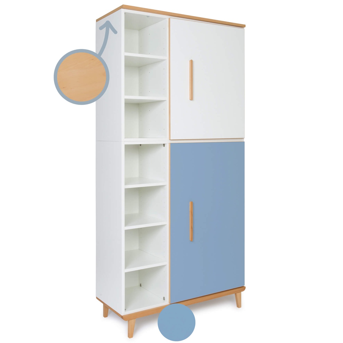 Armoire 198 cm 2 portes NADO Retro finition hêtre white-capri blue