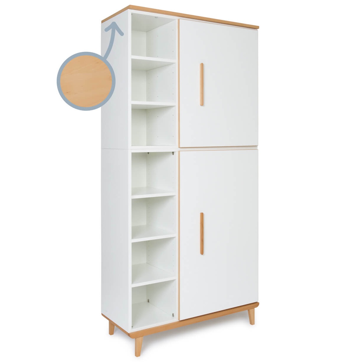 Armoire 198 cm 2 portes NADO Retro finition hêtre white