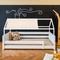 Bed floor-level cabin Montessori side rail simple KASVA beech white lacquered textile roof