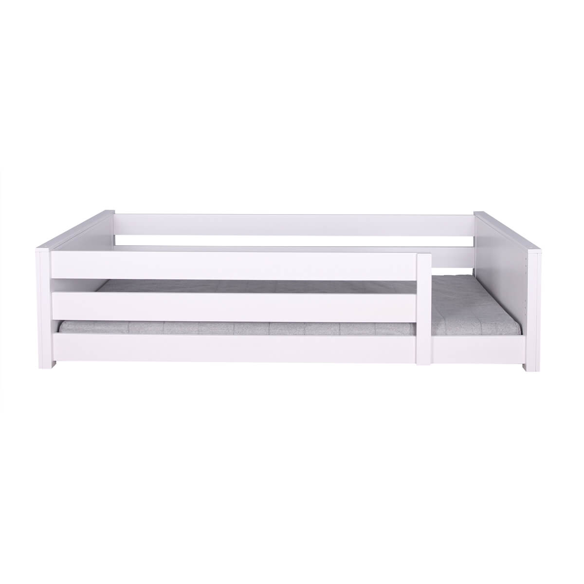 Bed floor-level Montessori side rail double 90x200cm KASVA beech white lacquered