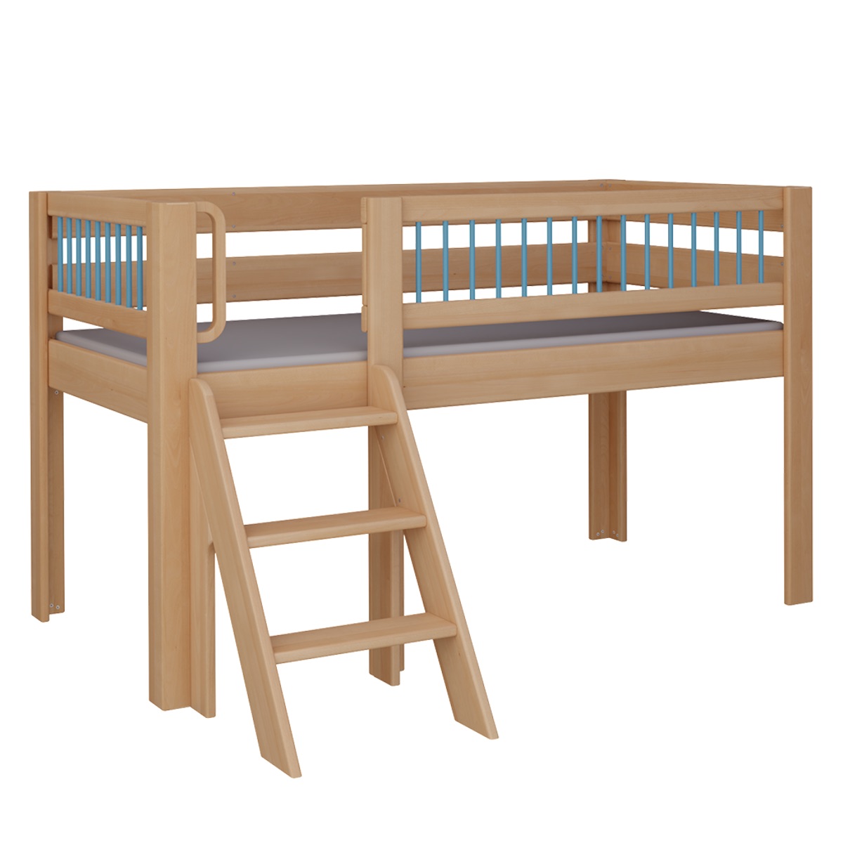 Bed Kubu mid-sleeper angled ladder DELUXE de Breuyn natural-blue