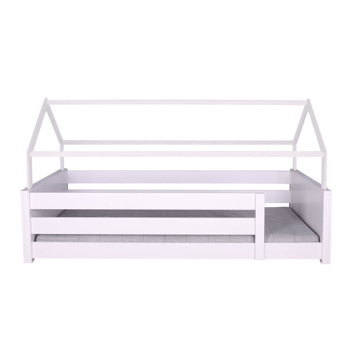Bed low cabin Montessori side rail double KASVA beech white lacquered
