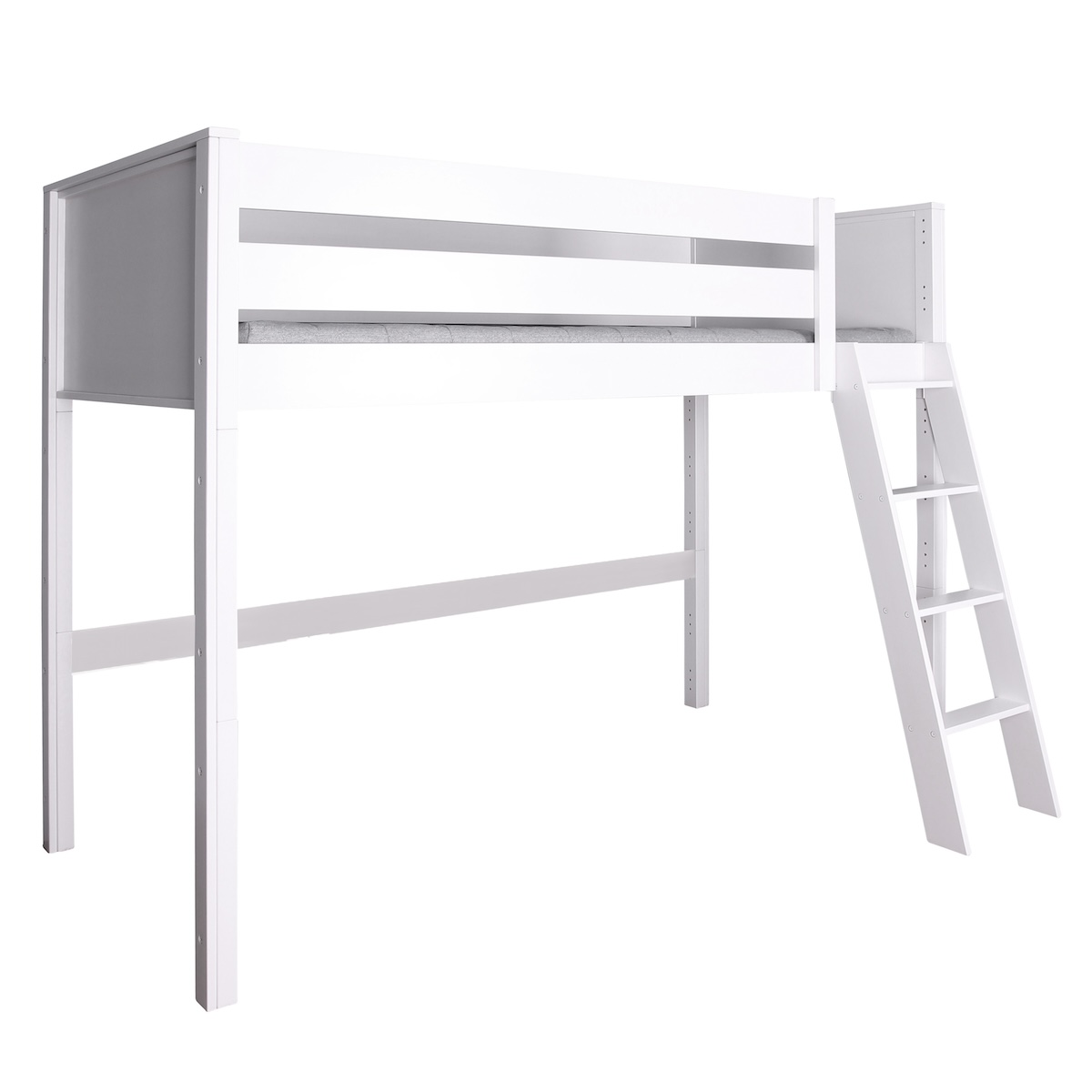 Cama alta 90x200x165cm escalera inclinada KASVA haya lacado blanco